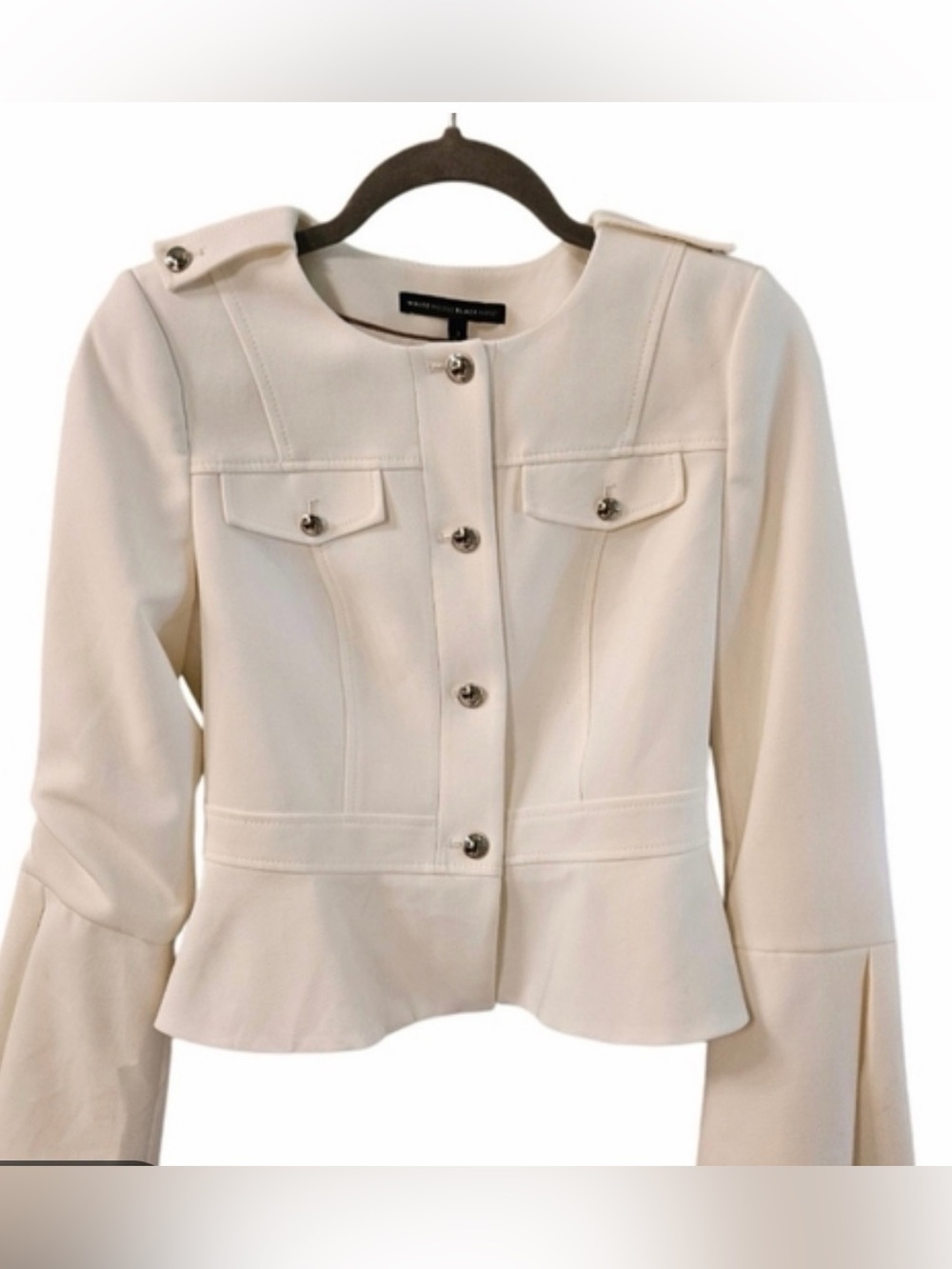 White House Black Market Women's Cream Peplum Button Jacket